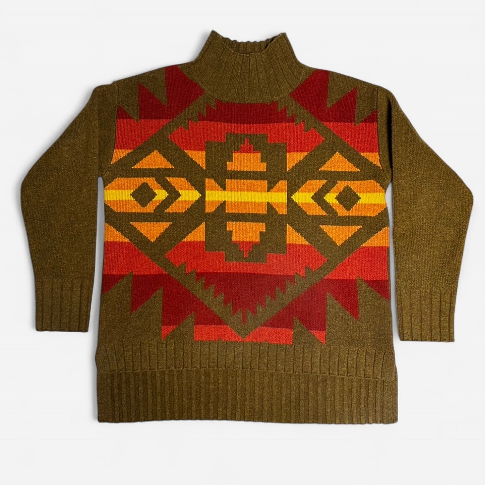 Pendleton 100% Lambswool Turtleneck Sweater Bold Aztec Geometric Pattern Size S - Picture 7 of 8